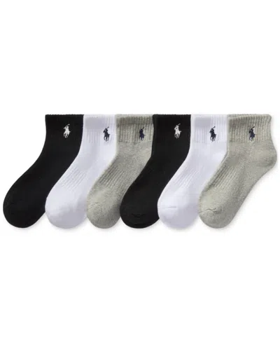 POLO RALPH LAUREN TODDLER BOYS SOLID QUARTER CREW SOCKS, 6-PACK