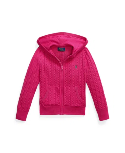 Polo Ralph Lauren Babies' Toddler Girls Mini-cable Cotton Full-zip Hoodie In Pink