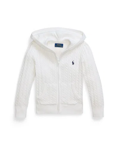 Polo Ralph Lauren Babies' Toddler Girls Mini-cable Cotton Full-zip Hoodie In White
