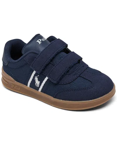Polo Ralph Lauren Babies' Toddler Kids Heritage Court Iii T-toe Fastening Strap Casual Sneakers From Finish Line In Navy,white