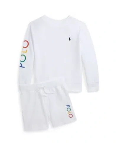 Polo Ralph Lauren Kids' Toddler Little Big Boys Ombre Logo Double Knit Sweatshirt Short Collection In White