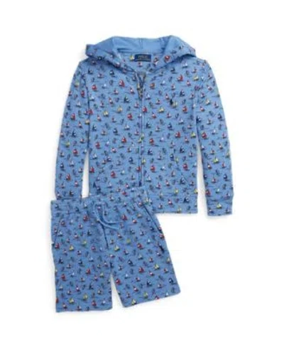 Polo Ralph Lauren Kids' Toddler Little Big Boys Sailboat Print Spa Terry Full Zip Hoodie Short Collection In High Tide/blue