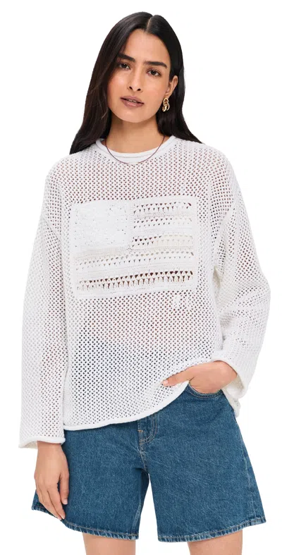 Polo Ralph Lauren Womens White Multi Flag Pointelle-knit Cotton Jumper