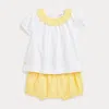 Polo Ralph Lauren Top & Gingham Seersucker Short Set In White/yellow Gingham