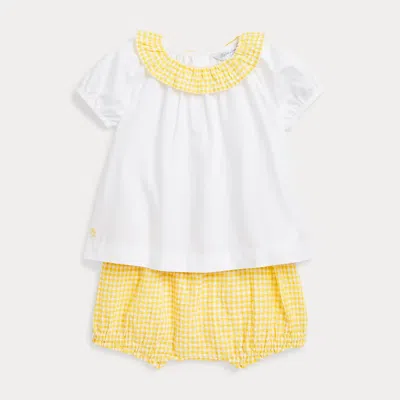 Polo Ralph Lauren Babies' Top & Gingham Seersucker Short Set In White/yellow Gingham