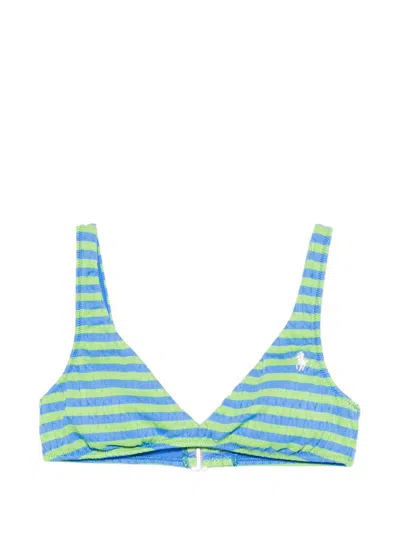 Polo Ralph Lauren Top Bikini A Righe Con Logo Blu E Verde  In Blue