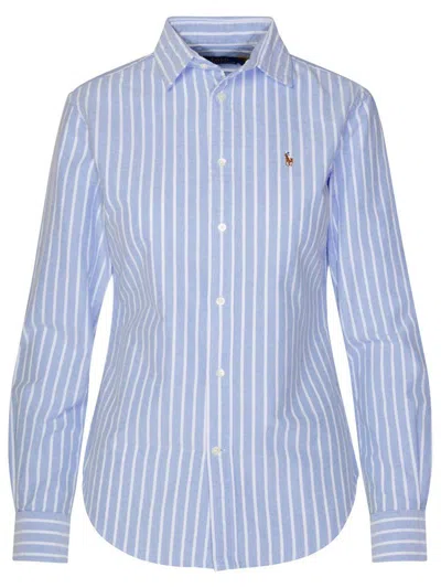 Polo Ralph Lauren Oxford Cotton Shirt In Harbour Blue White Stripes