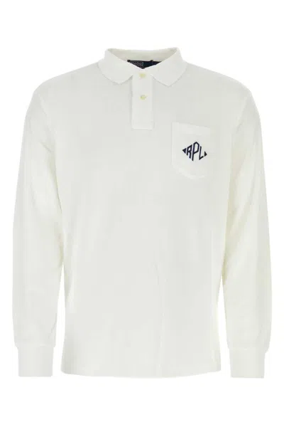 Polo Ralph Lauren 'terry' White Polo Shirt With Patch Pocket On The Front And Logo Detail In Cotton Blend Man