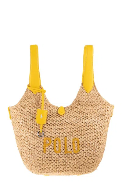 Polo Ralph Lauren Polo Play Raffia And Leather Tote Bag In Yellow