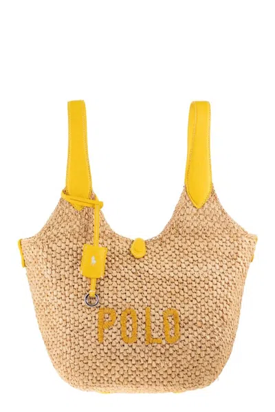 Polo Ralph Lauren Tote Polo Play In Raffia And Leather In Brown