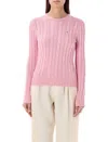 Polo Ralph Lauren Cable-knit Cotton Crewneck Sweater In Pink