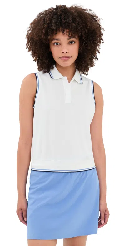 Polo Ralph Lauren Tour Pique Polo Top Ceramic White/blue Mist/ref Navy