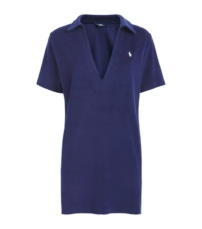 Polo Ralph Lauren Towelling Collared Mini Dress In Blue