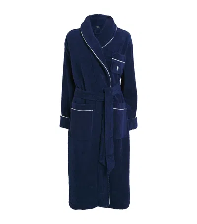 Polo Ralph Lauren Towelling Polo Pony Robe In Navy