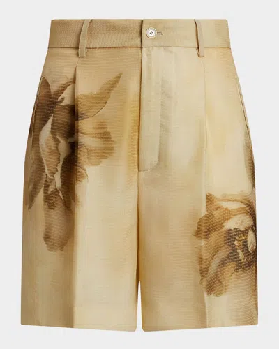 Polo Ralph Lauren Tracy Pleated Floral Silk Gauze Short In Tan Multi