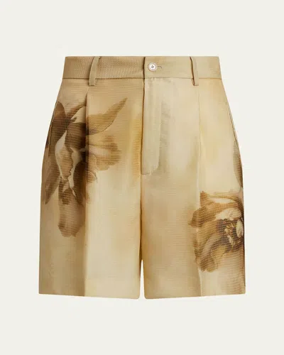 Polo Ralph Lauren Tracy Pleated Floral Silk Gauze Short In Tan Multi