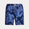 Polo Ralph Lauren Traveler Straight-leg Mid-length Floral-print Seersucker Swim Shorts In Tropical Blue