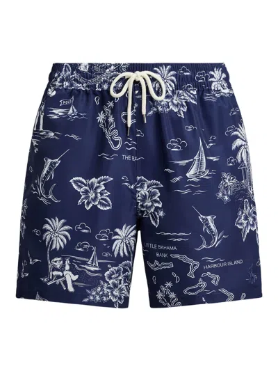 Polo Ralph Lauren Traveler Polo Bear Swim Boxer In Blue