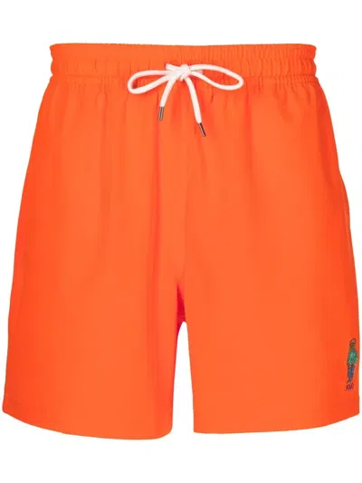 Polo Ralph Lauren Traveler Straight-leg Mid-length Recycled Swim Shorts In Orange