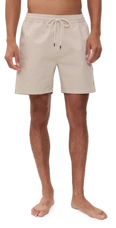 Polo Ralph Lauren Traveler Seersucker Swim Trunks 6 Coastal Beige Seersucker In Neutral