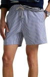 Polo Ralph Lauren Striped Logo Swim Shorts In Cruise Royal Seersucker