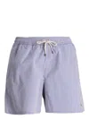Polo Ralph Lauren Traveler Straight-leg Mid-length Striped Cotton-blend Seersucker Swim Shorts In Blue