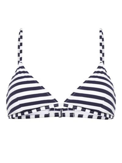 Polo Ralph Lauren Striped Piqué-weave Bikini Top In Black