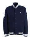 Polo Ralph Lauren Triple-pony Fleece Baseball Jacket Man Jacket Blue Size M Cotton, Polyester In Blue
