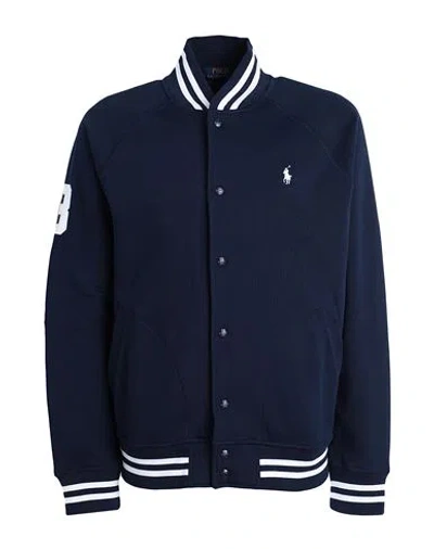 Polo Ralph Lauren Triple-pony Fleece Baseball Jacket Man Jacket Blue Size M Cotton, Polyester