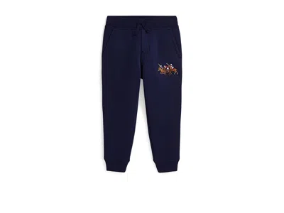 Polo Ralph Lauren Triple-pony Fleece Jogger Pants (big Kid) Boy's Workout Newport Navy : Xl (18-20 Big Kid), Cotton/po In Blue