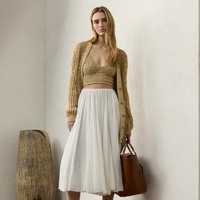 Polo Ralph Lauren Trivelas Embellished Pleated Voile Skirt In Off White