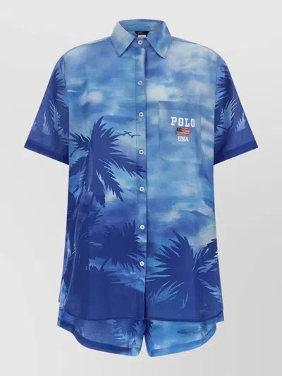 Polo Ralph Lauren Short-sleeve Shirt And Elastic-waist Shorts Set In Blue