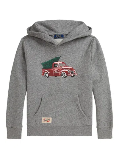 Polo Ralph Lauren Kids' Truck-print Hooded Sweatshirt In Gray