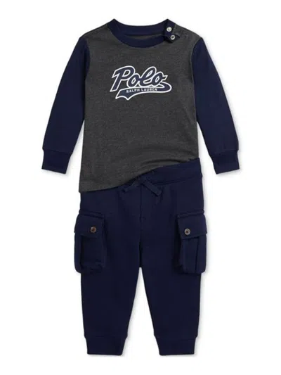 Polo Ralph Lauren Mini Knit-pant Set Outfit For Boys In Gray