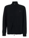 Polo Ralph Lauren Black Cardigan With High Neck And Pony Embroidery On The Front In Wool Man In Black