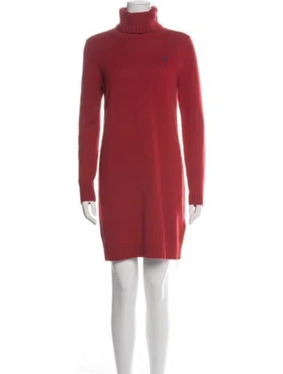 Pre-owned Polo Ralph Lauren Turtleneck Mini Dress In Red