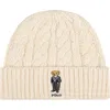 Polo Ralph Lauren Tux Bear Cable Merino Wool, Alpaca & Linen Beanie In White