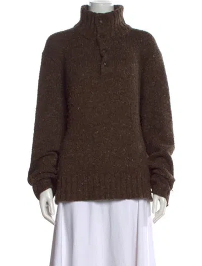 Pre-owned Polo Ralph Lauren Tweed Pattern Mock Neck Sweater In Brown