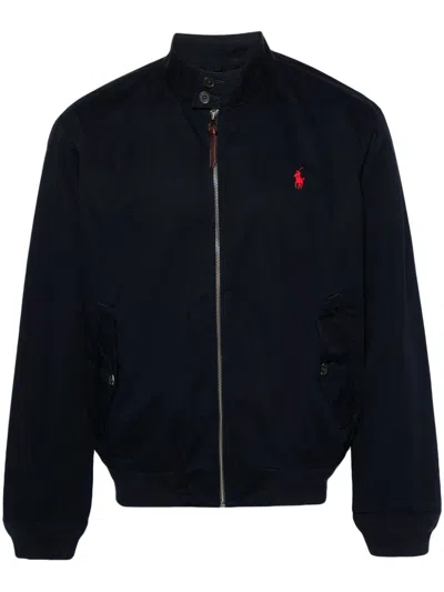 Polo Ralph Lauren Blue Logo Embroidery Bomber Jacket In Navy