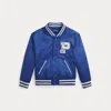 Polo Ralph Lauren Twill Letterman Baseball Jacket In Blue Yacht