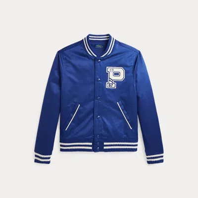 Polo Ralph Lauren Kids' Twill Letterman Baseball Jacket In Blue Yacht