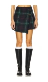 Polo Ralph Lauren Plaid Pleated Wool Twill Wrap Skirt In Dark Green
