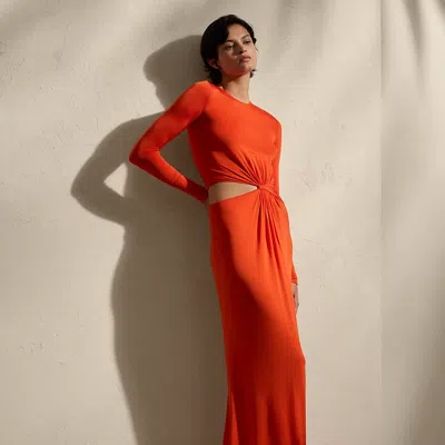 Polo Ralph Lauren Twist-front Long-sleeve Evening Dress In Bright Orange