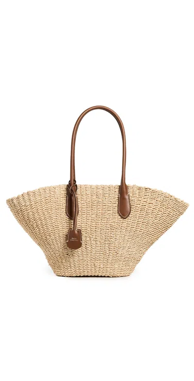 Polo Ralph Lauren Twist Raffia Basket Tote Natural/cuoio In Brown
