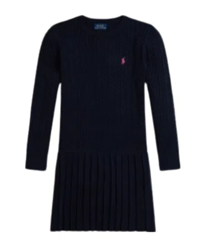 Polo Ralph Lauren Twisted Knitted Pleated Dress In Black
