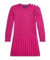 Polo Ralph Lauren Big Girls Mini Cable Pleated Cotton Sweater Dress In Pink