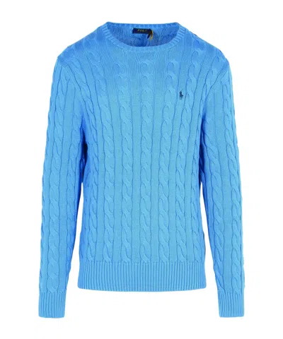 Polo Ralph Lauren Logo Embroidered Cable-knit Jumper In Blue