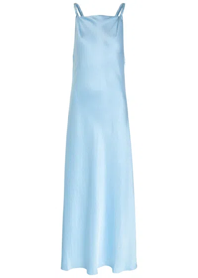 Polo Ralph Lauren Twisted Strap Detail Satin Maxi Dress In Blue