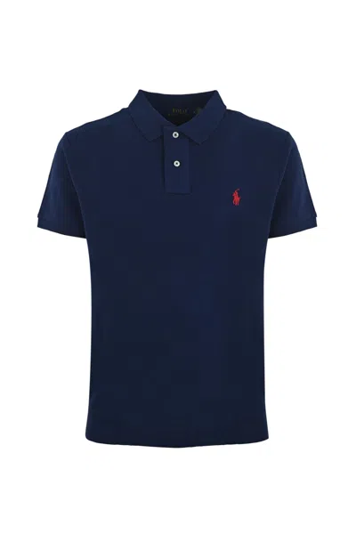Polo Ralph Lauren Two-button Cotton Polo Shirt With Logo In Navy