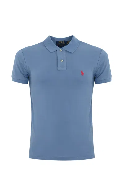 Polo Ralph Lauren Two-button Cotton Polo With Logo In Celeste